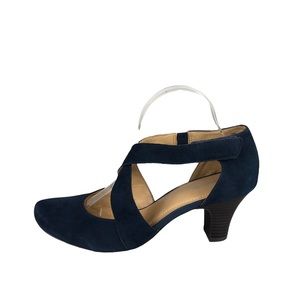 EASY SPIRIT ROVANA Navy Blue Suede Leather Strappy Slip On Heels